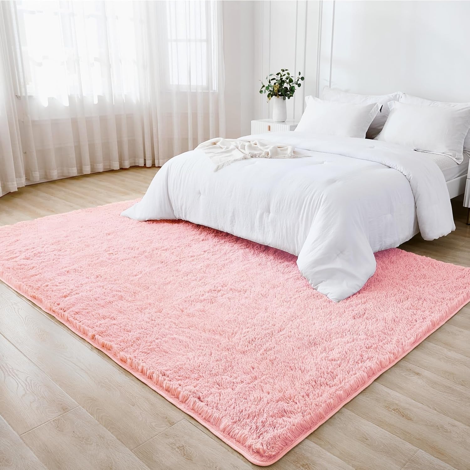 Shag Area Rug Living Room Bedroom Solid Color High Pile Playroom Dorm - LITANIKA