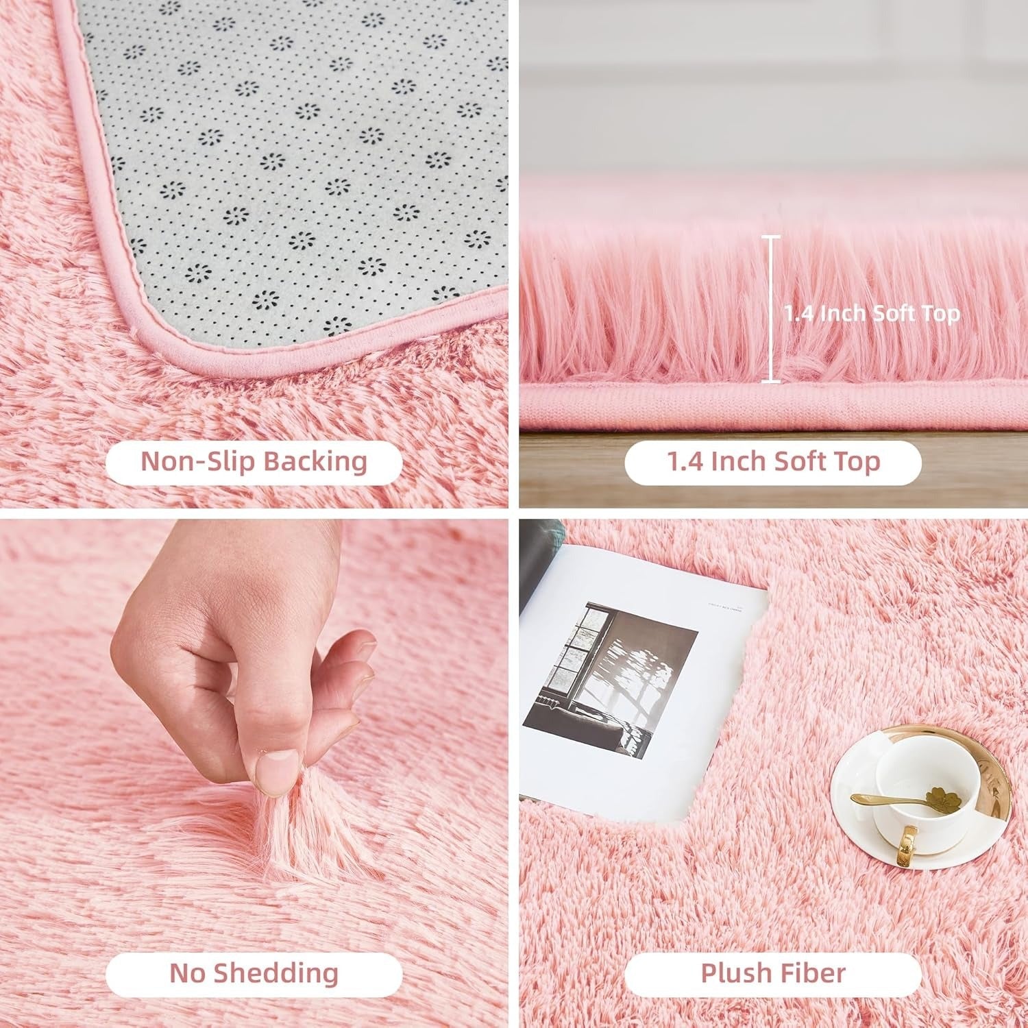 Shag Area Rug Living Room Bedroom Solid Color High Pile Playroom Dorm - LITANIKA