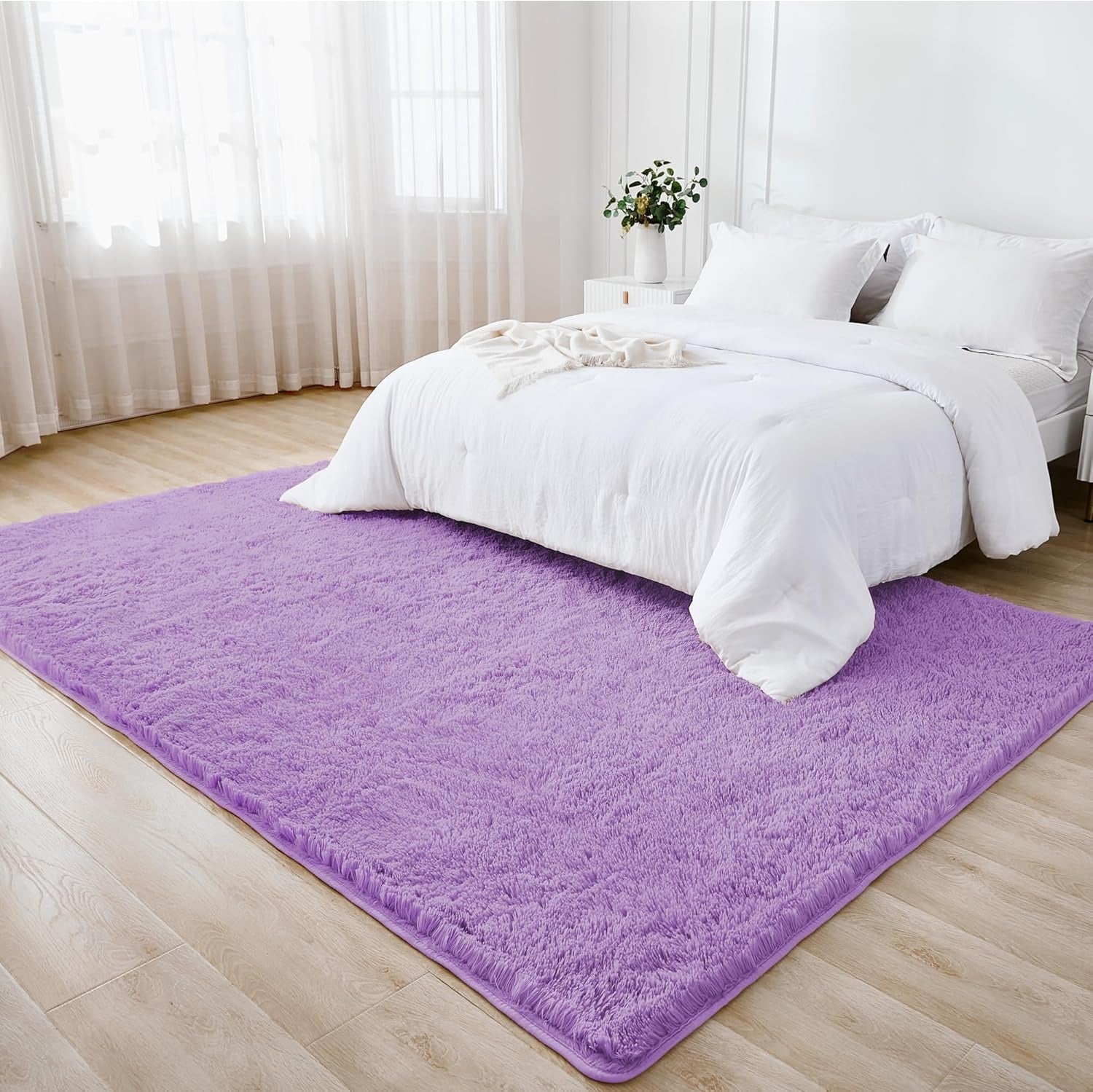 Shag Area Rug Living Room Bedroom Solid Color High Pile Playroom Dorm - LITANIKA