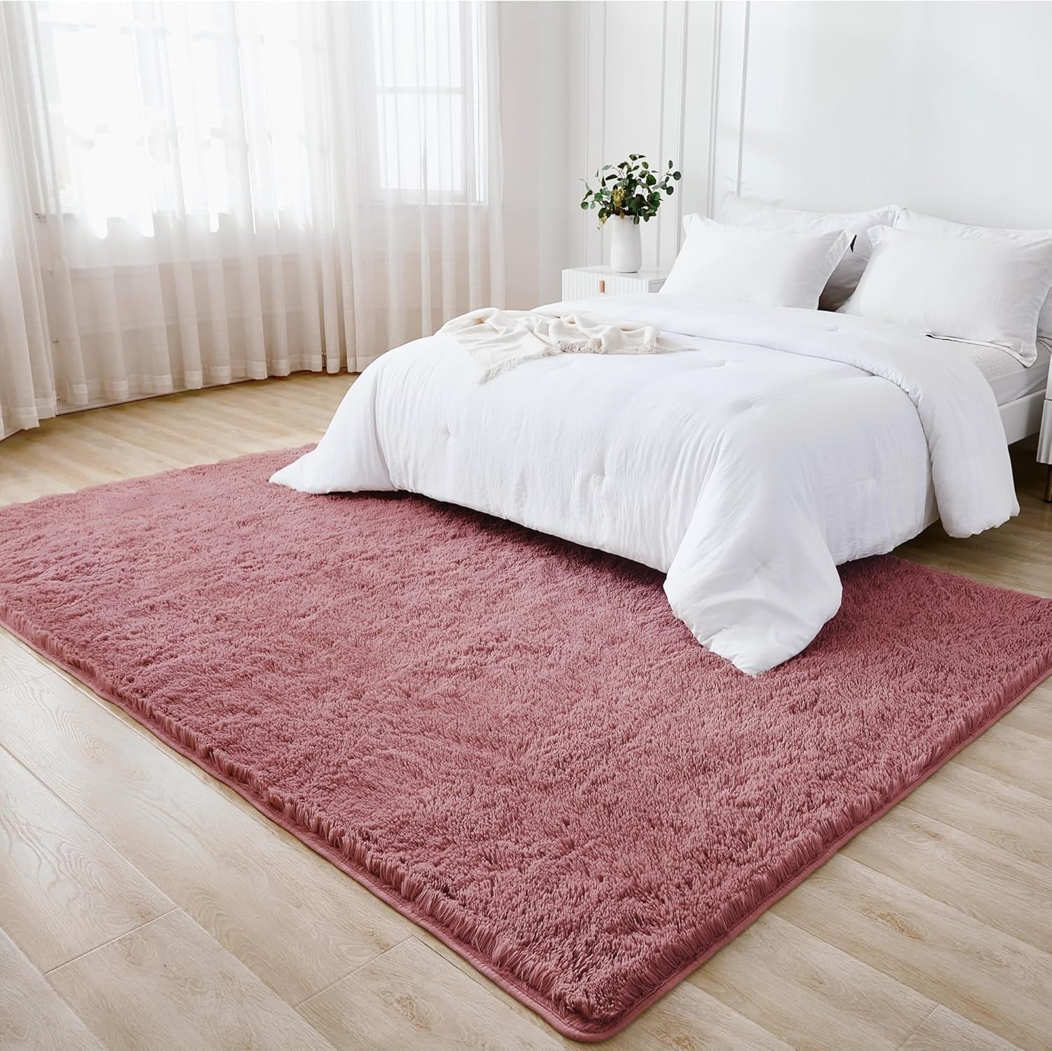 Shag Area Rug Living Room Bedroom Solid Color High Pile Playroom Dorm - LITANIKA