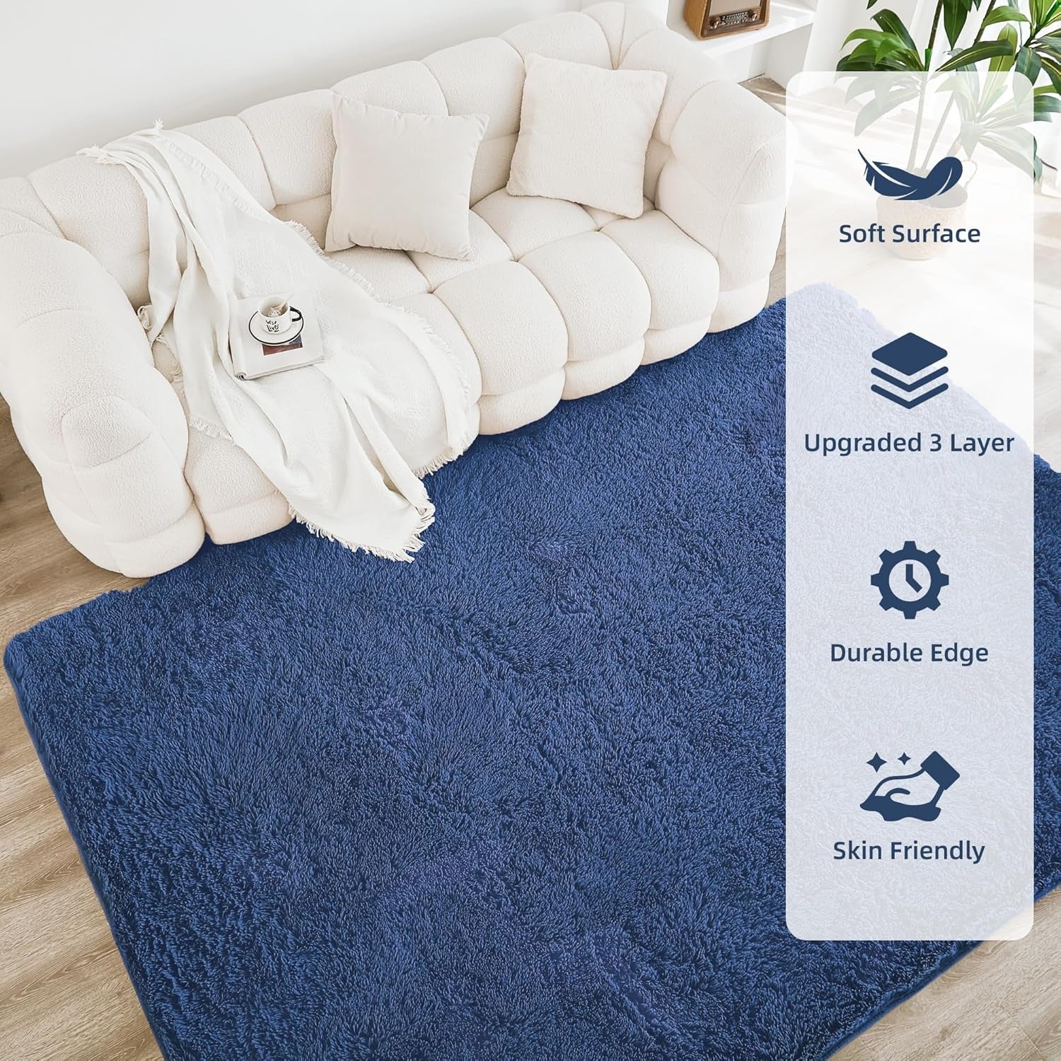 Shag Area Rug Living Room Bedroom Solid Color High Pile Playroom Dorm - LITANIKA