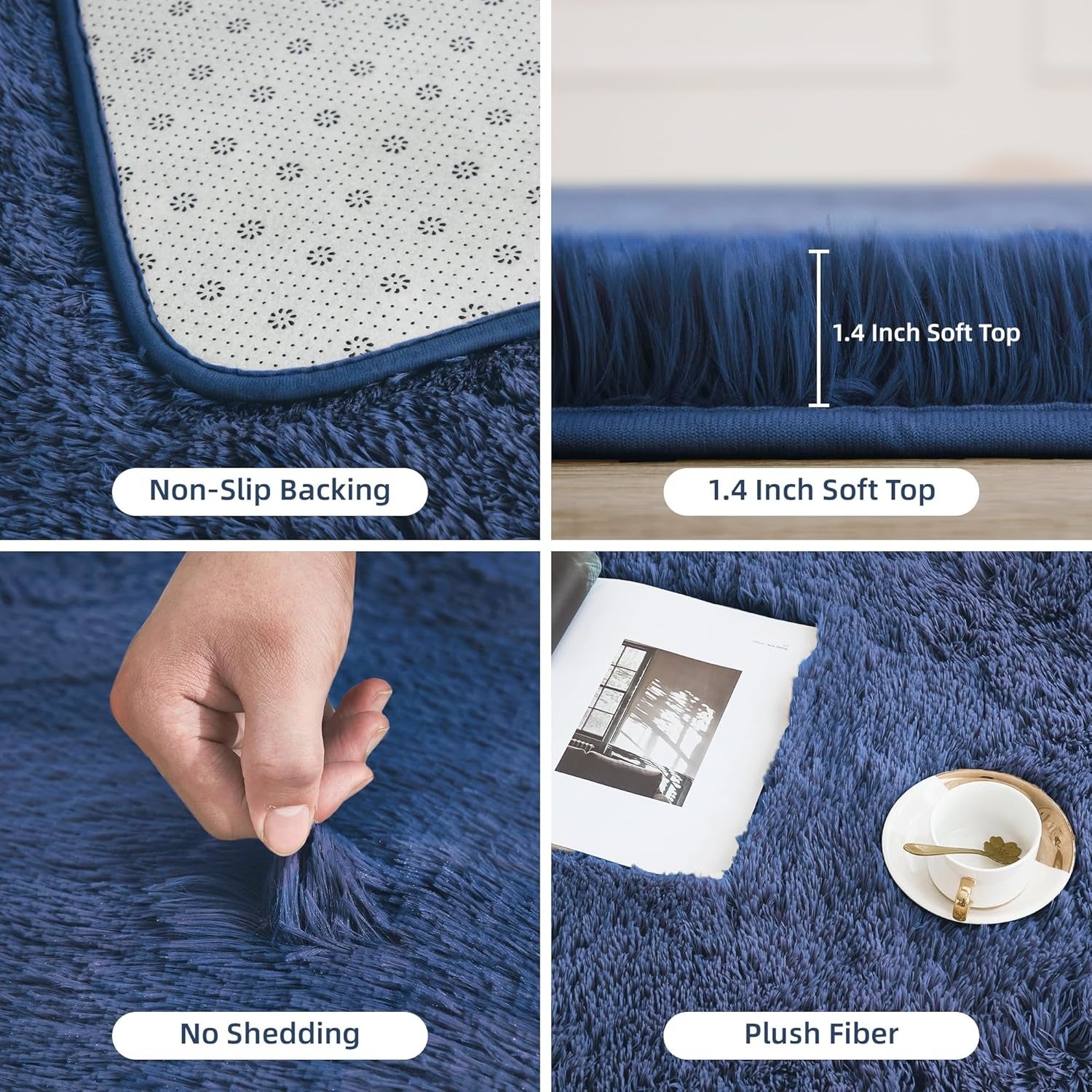 Shag Area Rug Living Room Bedroom Solid Color High Pile Playroom Dorm - LITANIKA