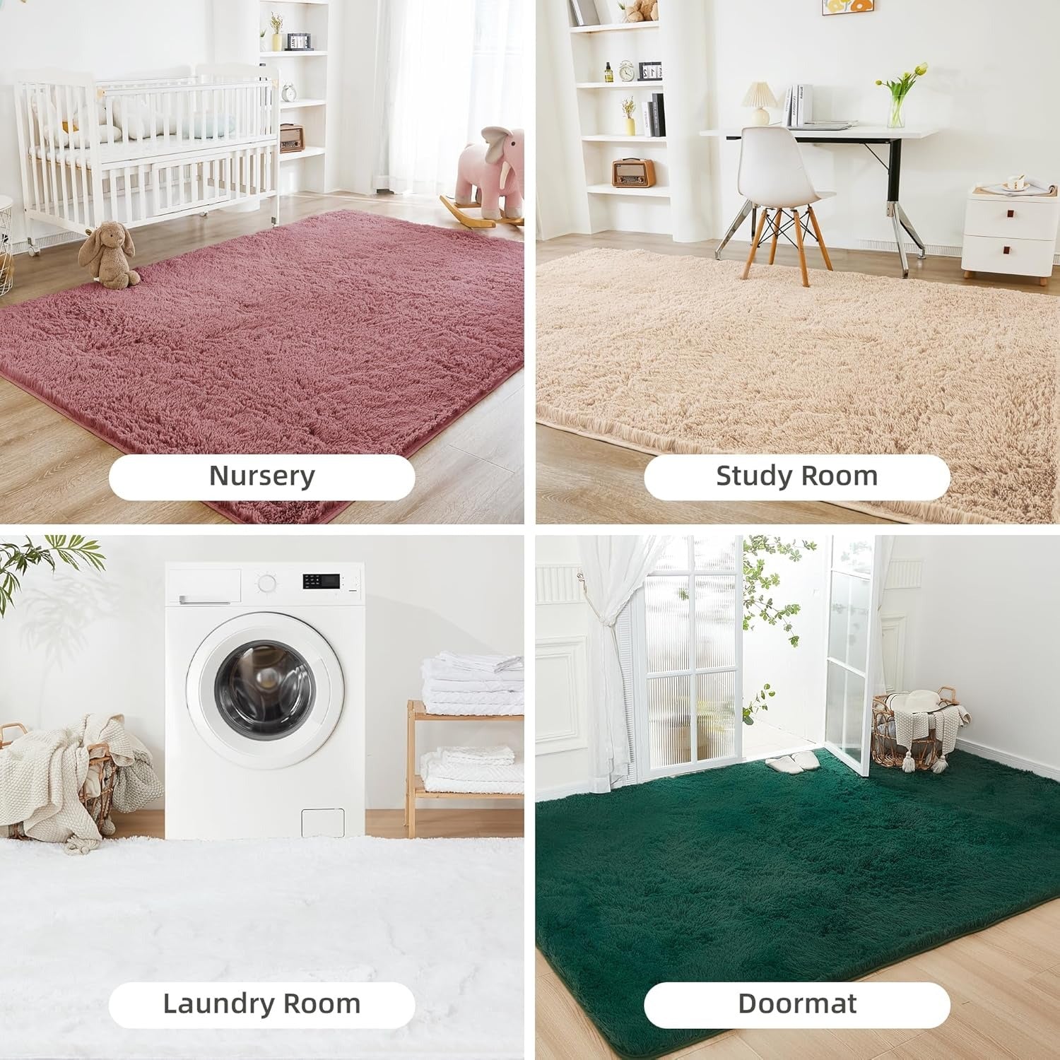 Shag Area Rug Living Room Bedroom Solid Color High Pile Playroom Dorm - LITANIKA