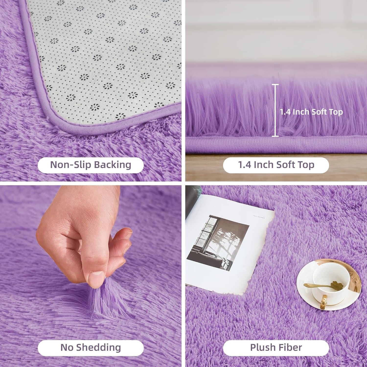 Shag Area Rug Living Room Bedroom Solid Color High Pile Playroom Dorm - LITANIKA