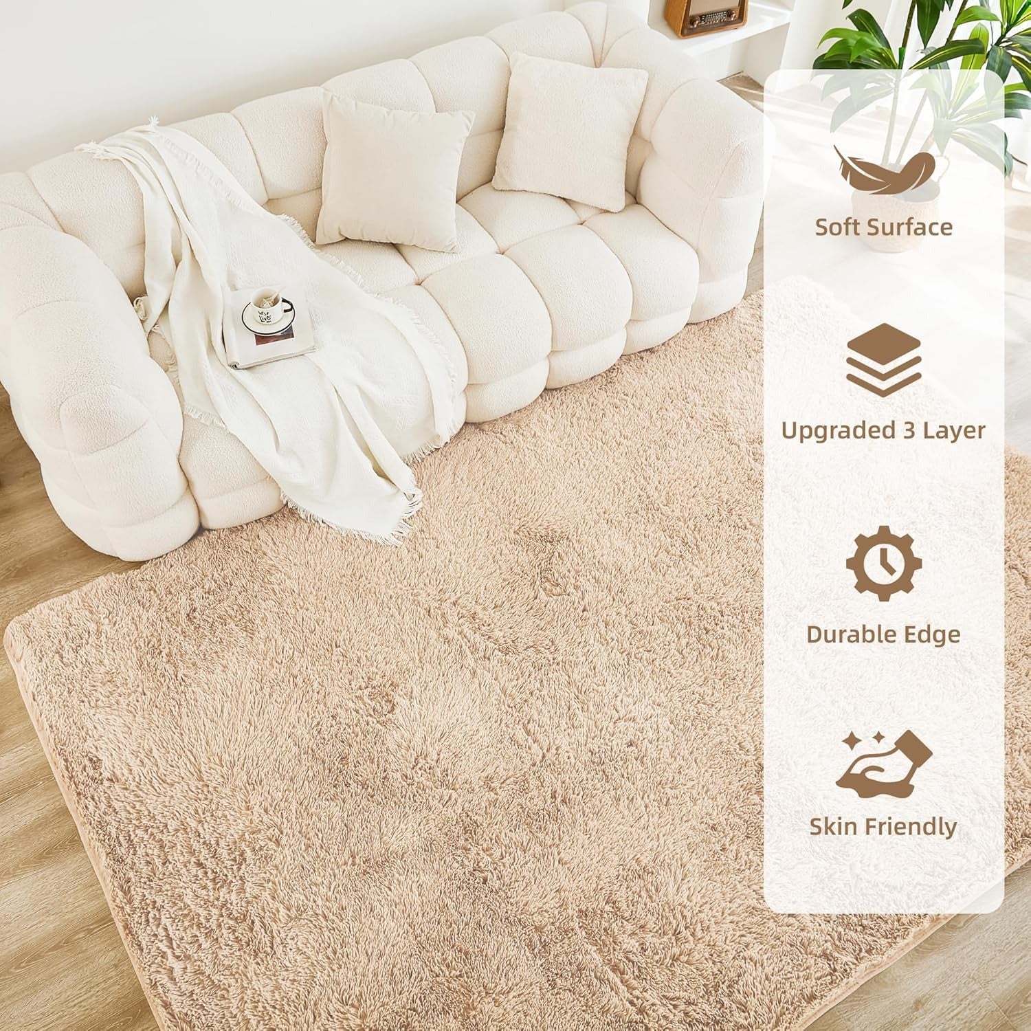 Shag Area Rug Living Room Bedroom Solid Color High Pile Playroom Dorm - LITANIKA