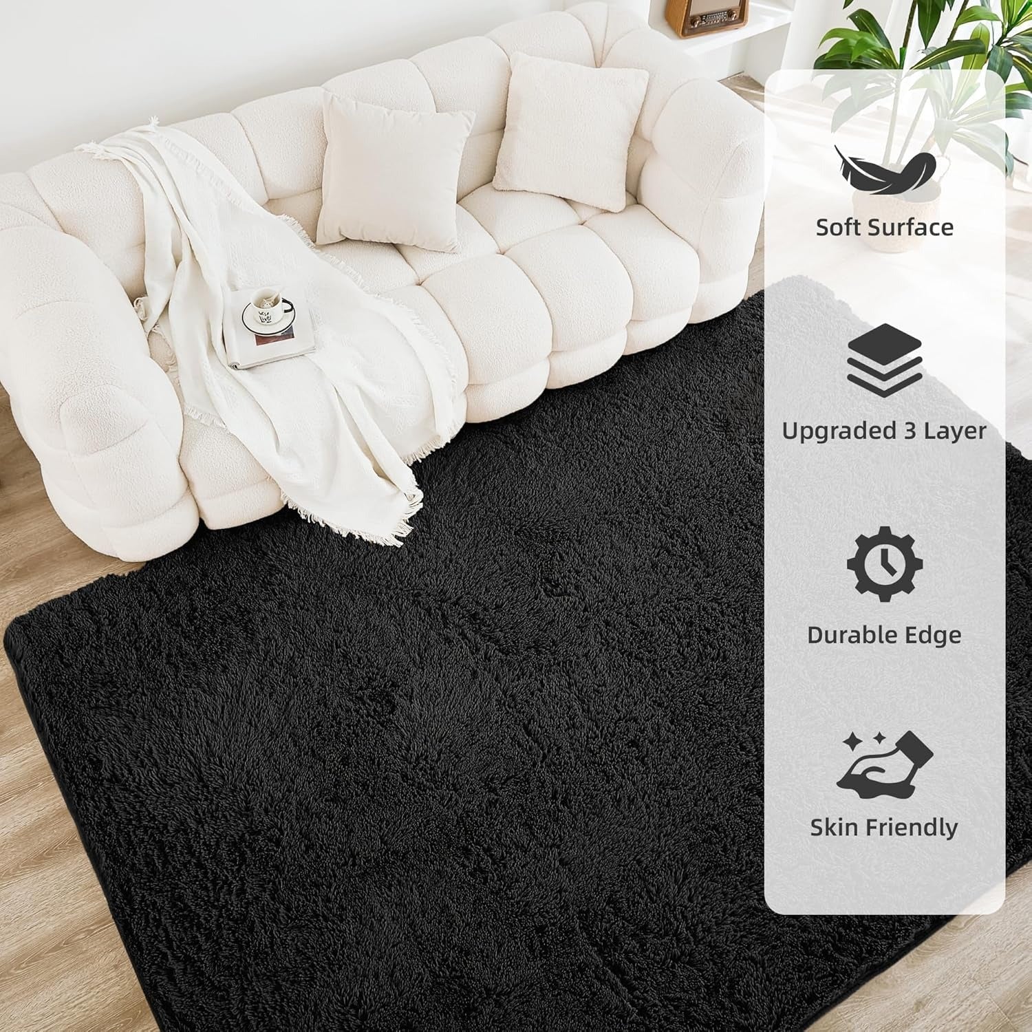 Shag Area Rug Living Room Bedroom Solid Color High Pile Playroom Dorm - LITANIKA