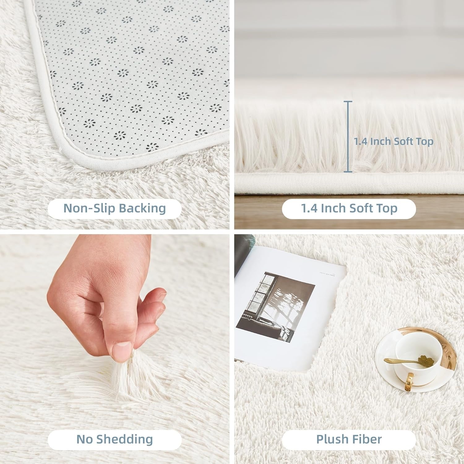 Shag Area Rug Living Room Bedroom Solid Color High Pile Playroom Dorm - LITANIKA