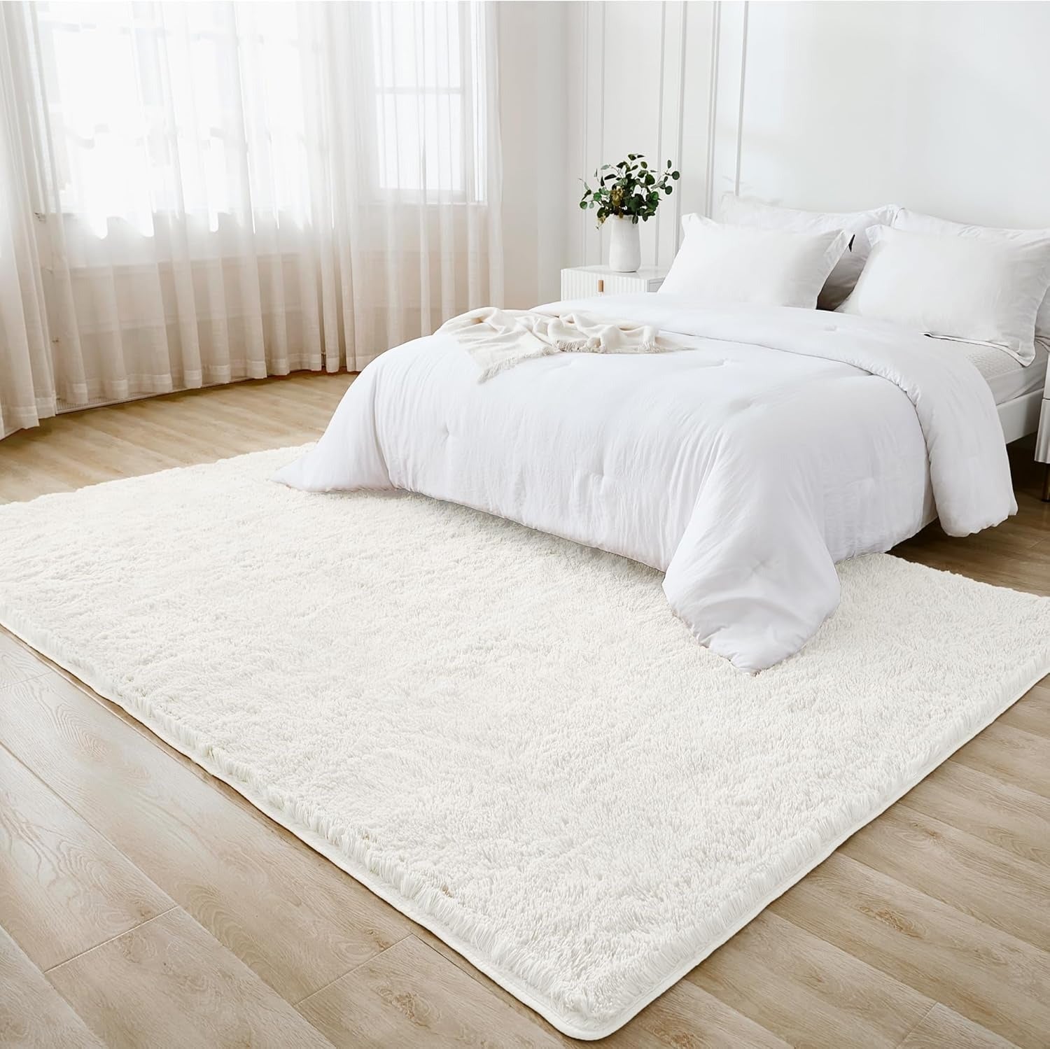 Shag Area Rug Living Room Bedroom Solid Color High Pile Playroom Dorm - LITANIKA