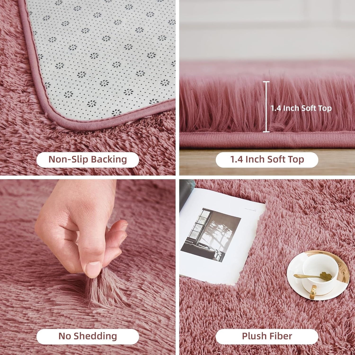 Shag Area Rug Living Room Bedroom Solid Color High Pile Playroom Dorm - LITANIKA