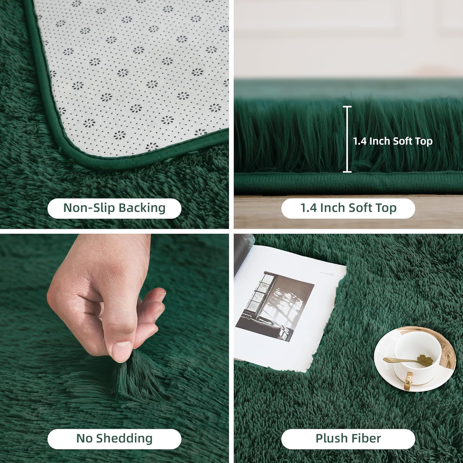 Shag Area Rug Living Room Bedroom Solid Color High Pile Playroom Dorm - LITANIKA