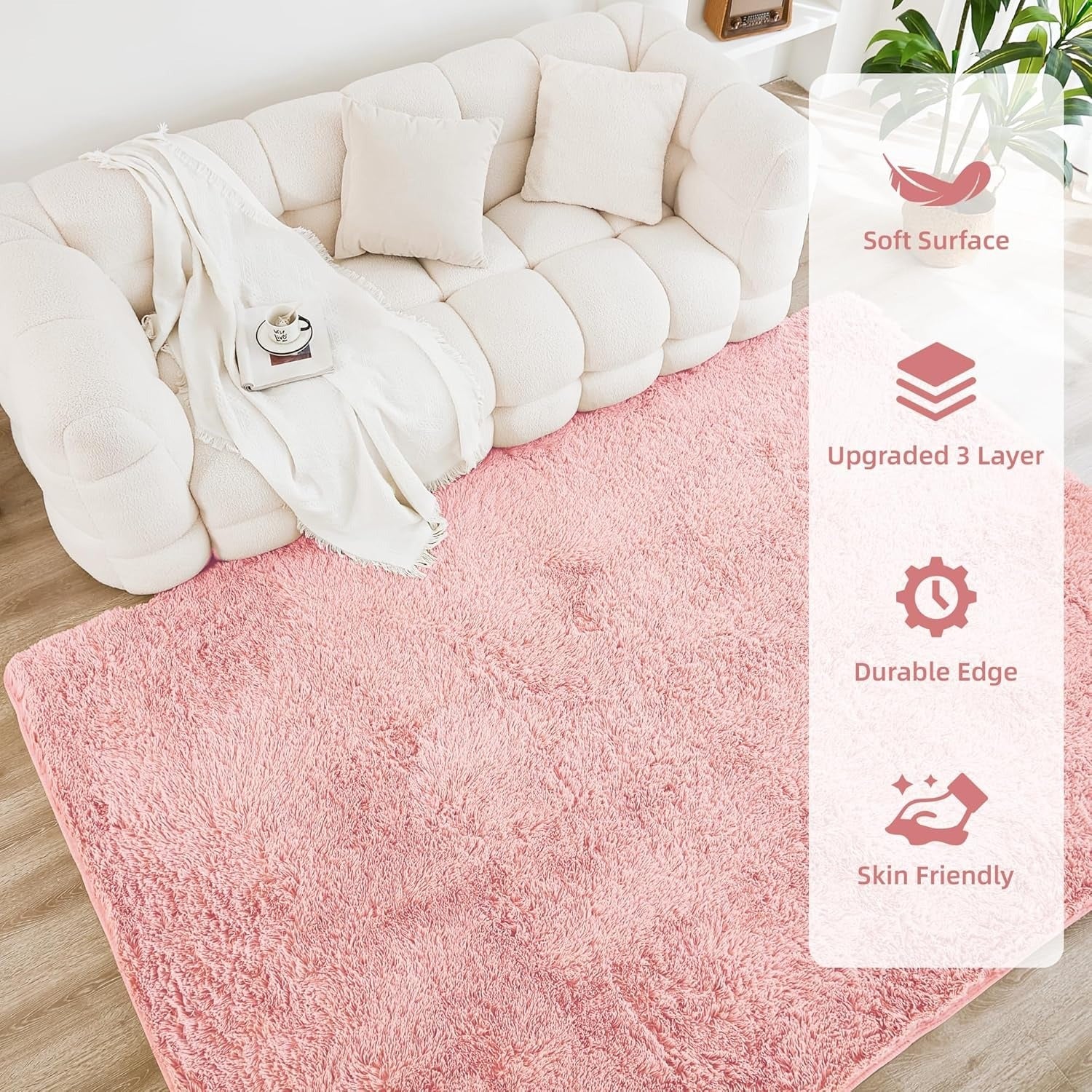 Shag Area Rug Living Room Bedroom Solid Color High Pile Playroom Dorm - LITANIKA