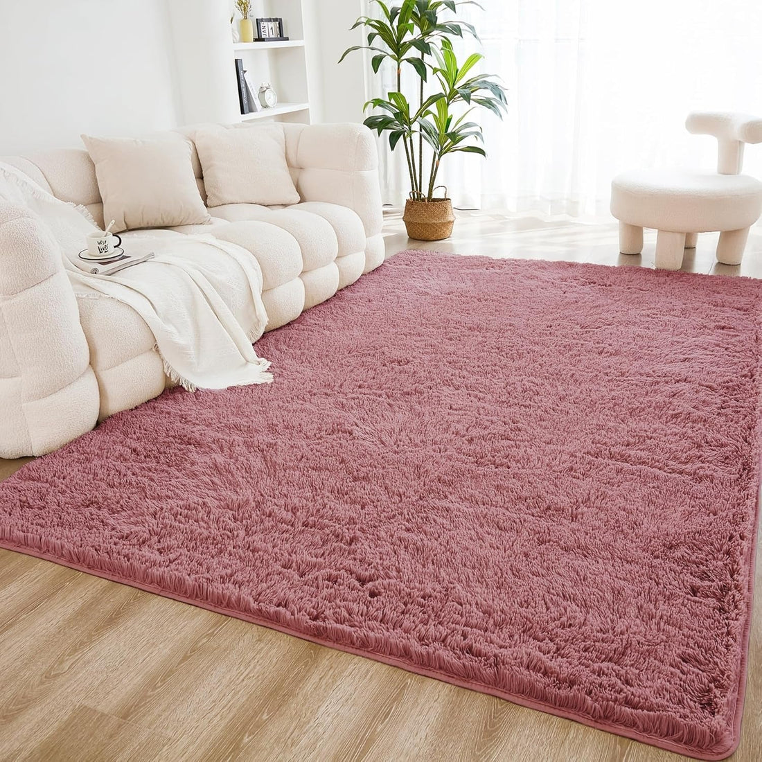 Shag Area Rug Living Room Bedroom Solid Color High Pile Playroom Dorm - LITANIKA