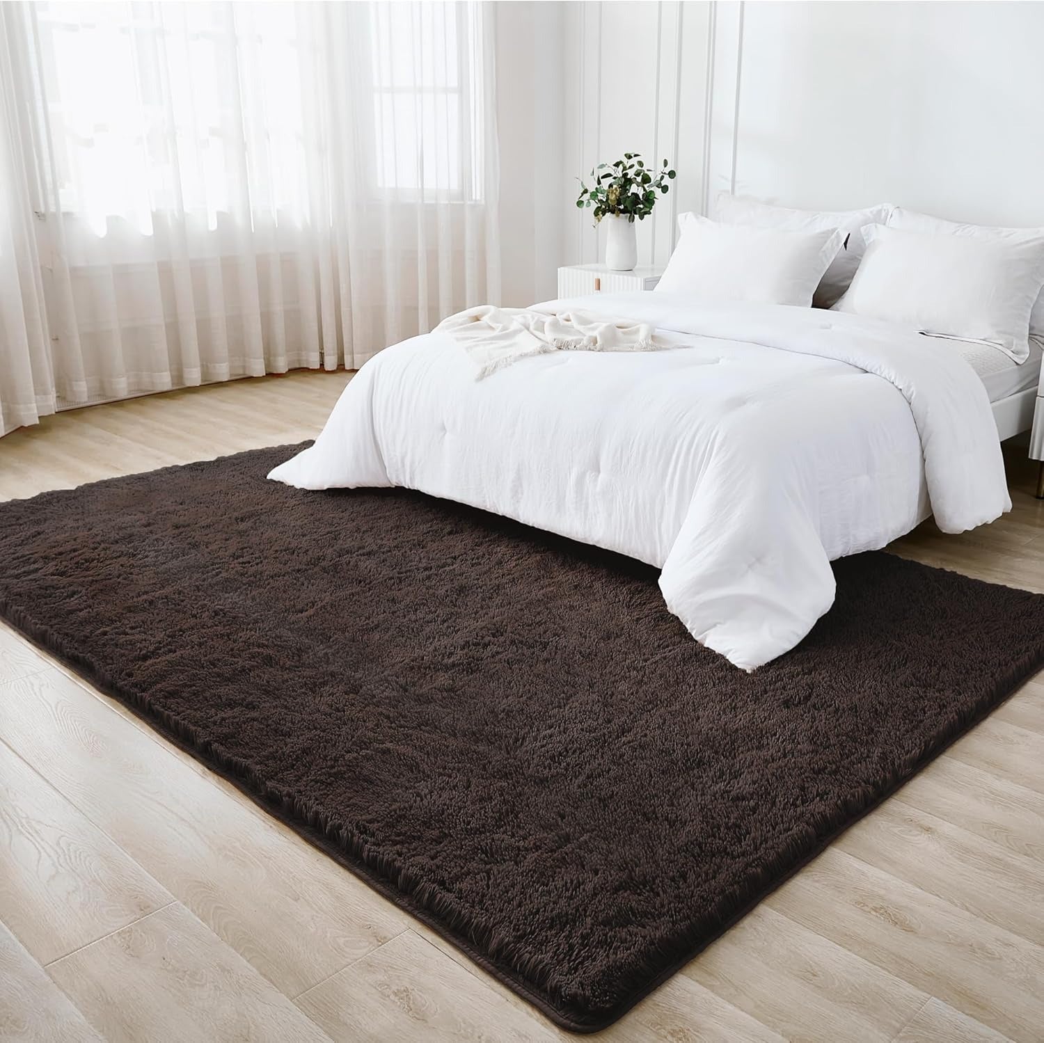 Shag Area Rug Living Room Bedroom Solid Color High Pile Playroom Dorm - LITANIKA