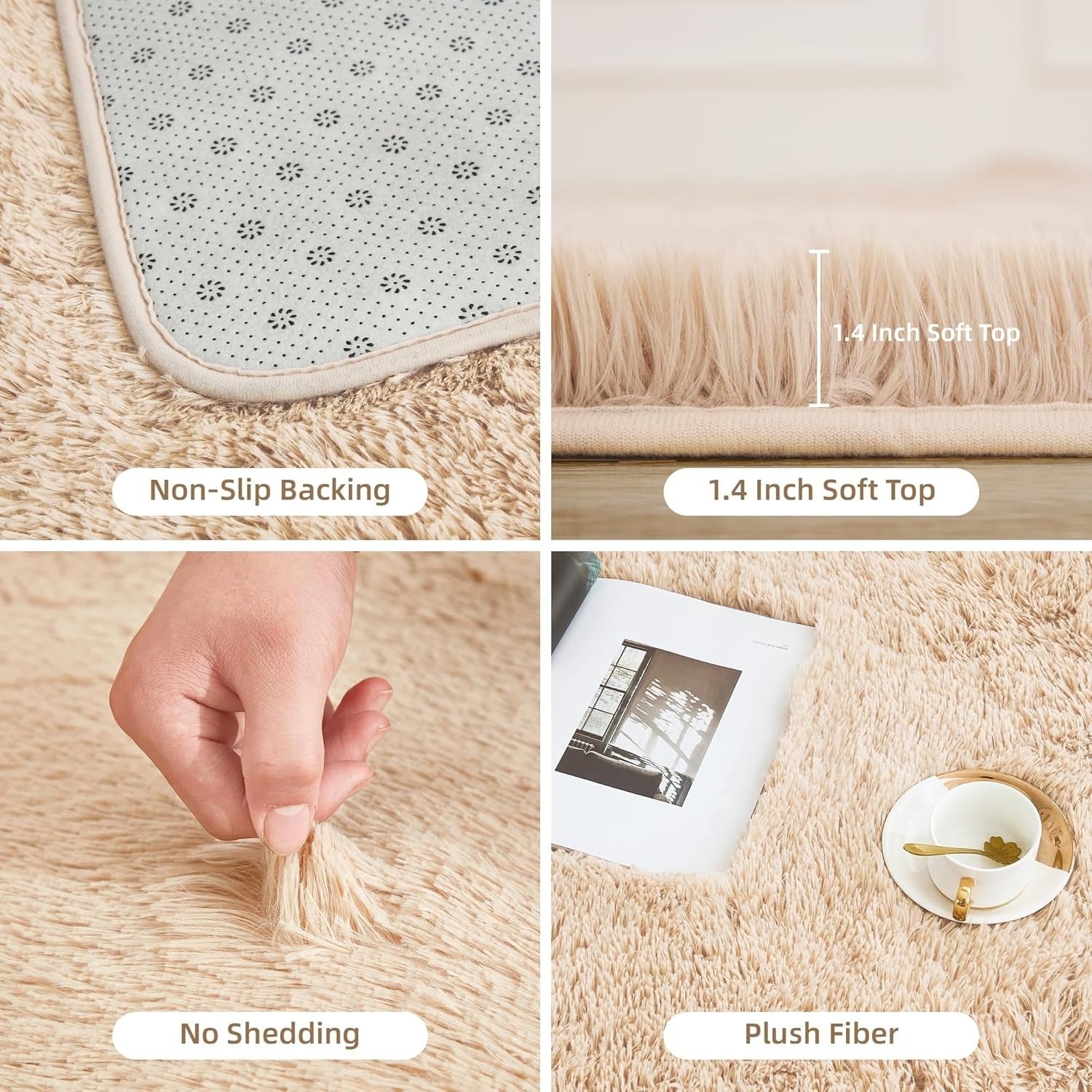 Shag Area Rug Living Room Bedroom Solid Color High Pile Playroom Dorm - LITANIKA