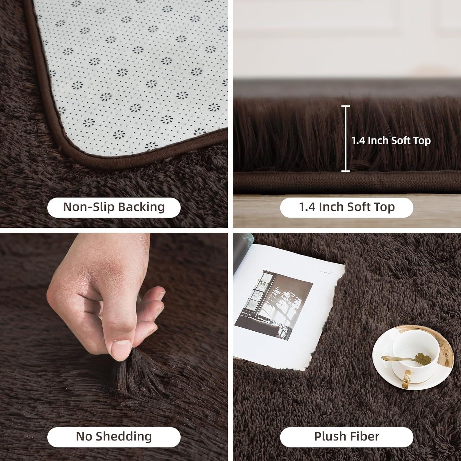 Shag Area Rug Living Room Bedroom Solid Color High Pile Playroom Dorm - LITANIKA