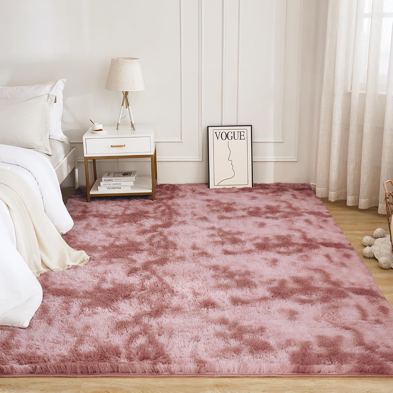 Tie-dyed high pile shag area rug by Litanika, perfect for living rooms, bedrooms, or playrooms with soft, plush texture.