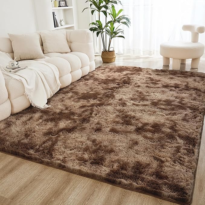Tie-dyed high pile shag area rug by Litanika, perfect for living rooms, bedrooms, playrooms, and dorms.