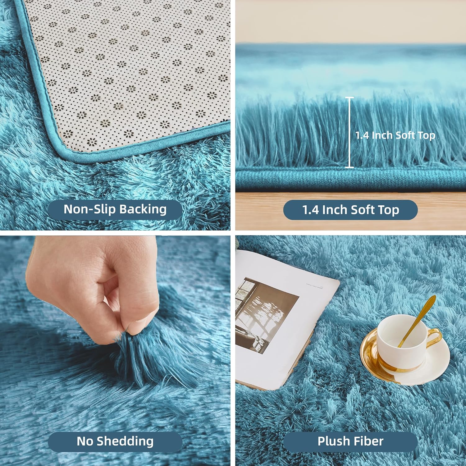 Tie-dyed Litanika shag area rug with high pile, suitable for living rooms, bedrooms, playrooms, and dorms, soft and cozy.