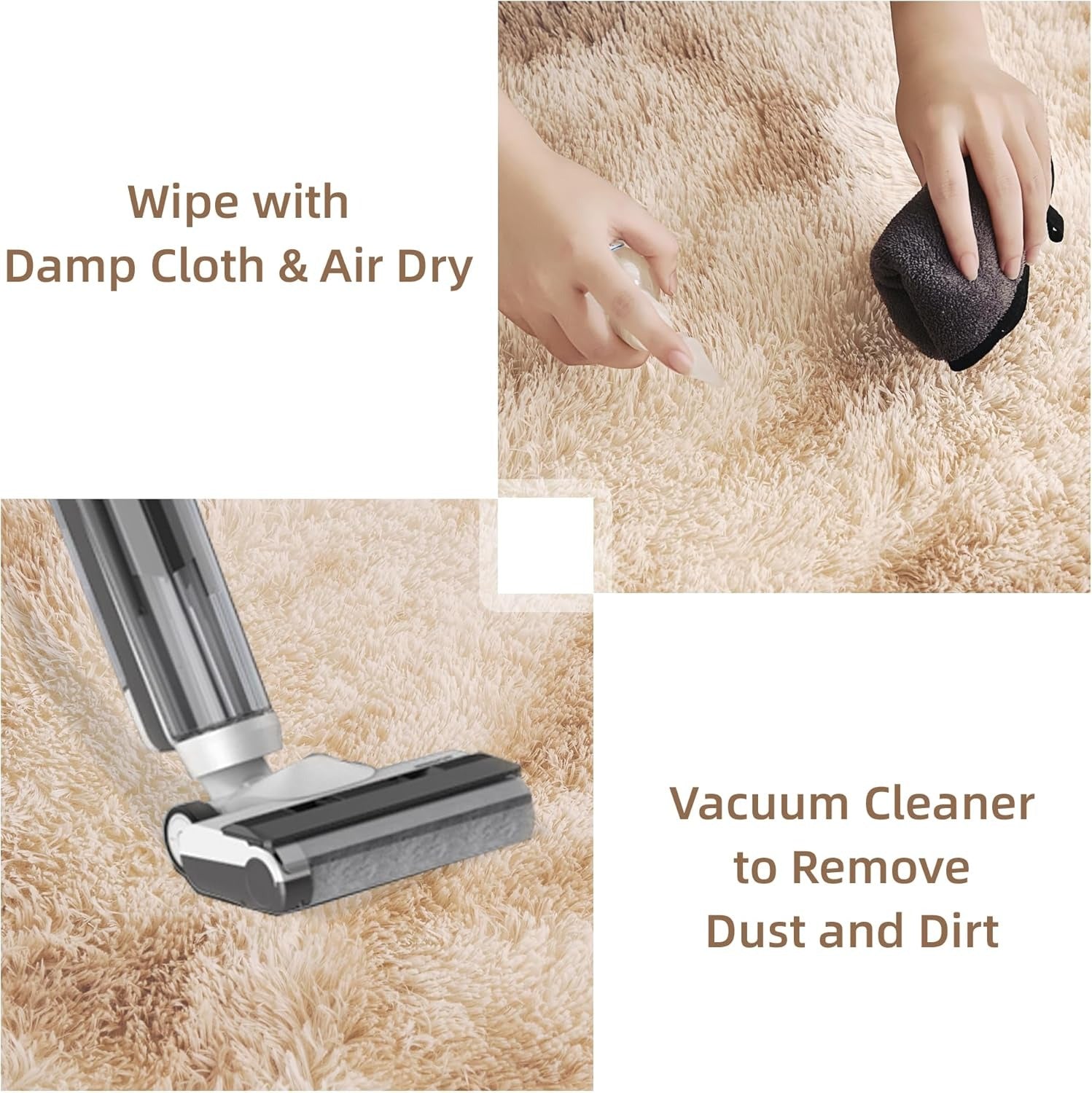 Tie-dyed high pile shag area rug by Litanika, suitable for living room, bedroom, or playroom, with a soft, plush texture.