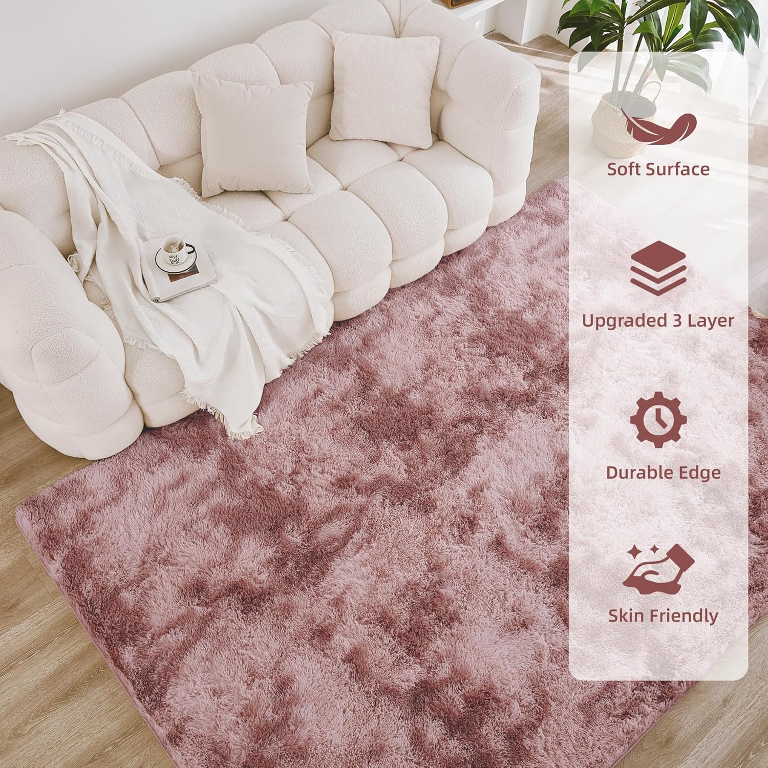 Tie-dyed high pile shag area rug by Litanika, perfect for living rooms, bedrooms, playrooms, and dorms with soft, plush texture.