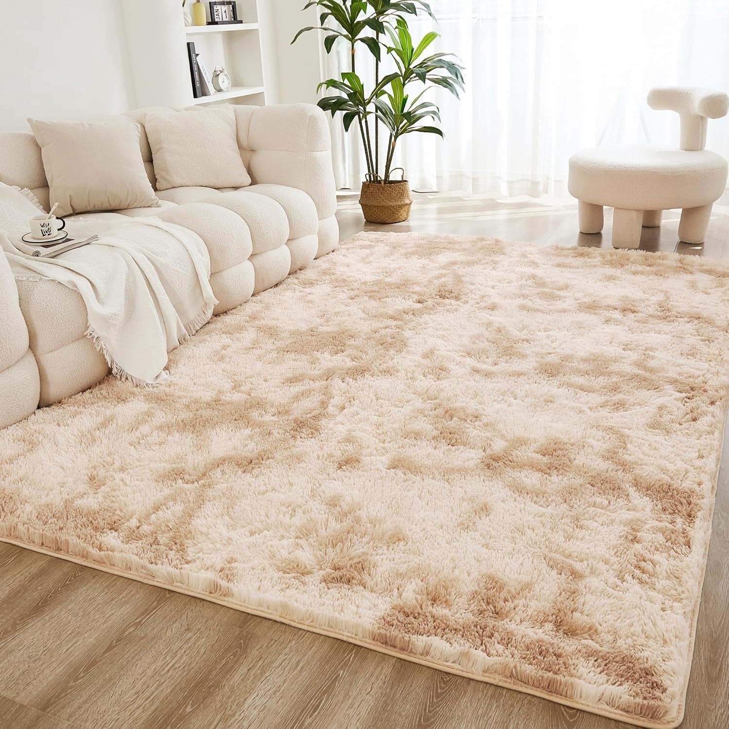 Tie-dyed high pile shag area rug by Litanika, ideal for living rooms, bedrooms, playrooms, and dorms with soft, plush texture.