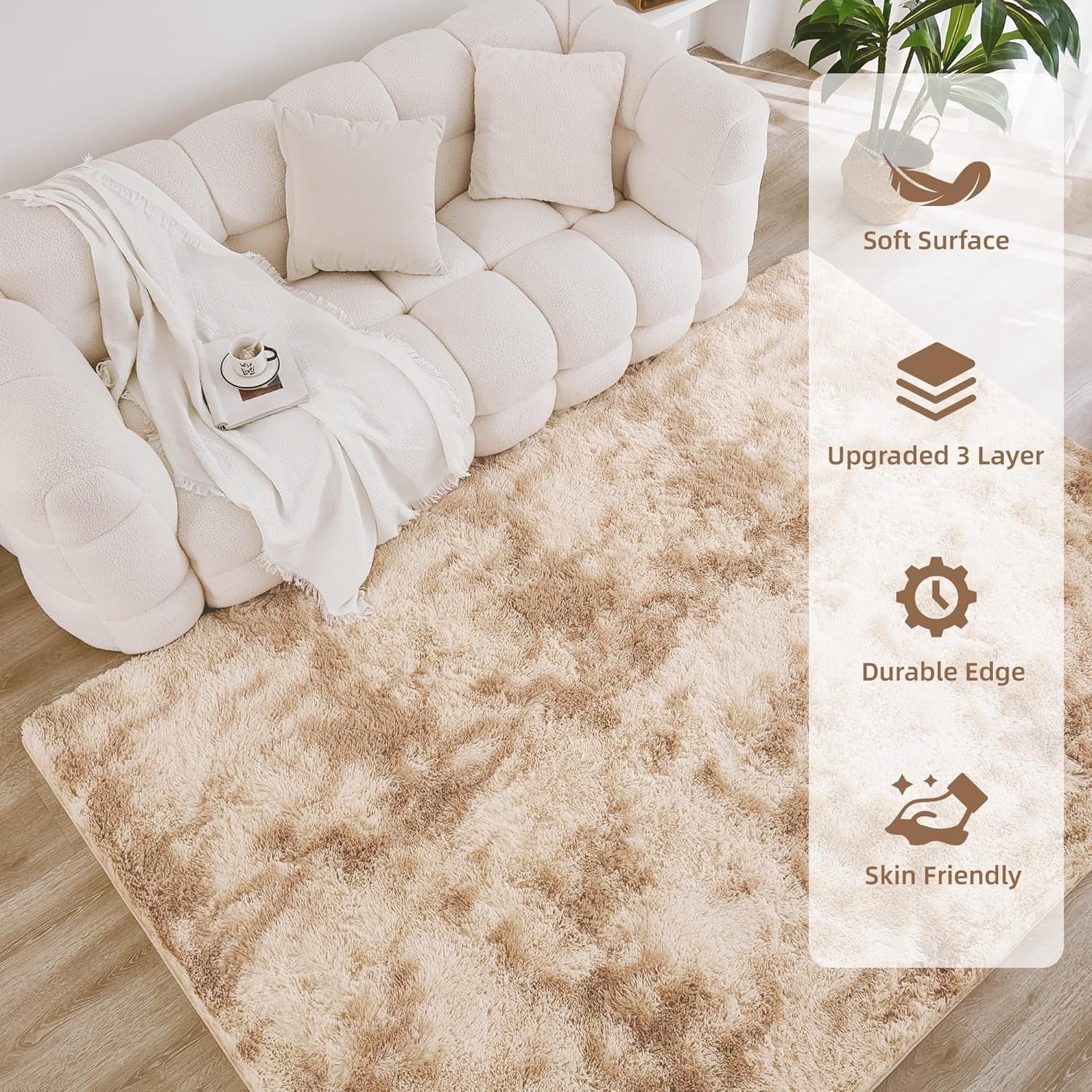 Tie-dyed high pile shag area rug from Litanika, perfect for living rooms, bedrooms, or playrooms with cozy, textured style.
