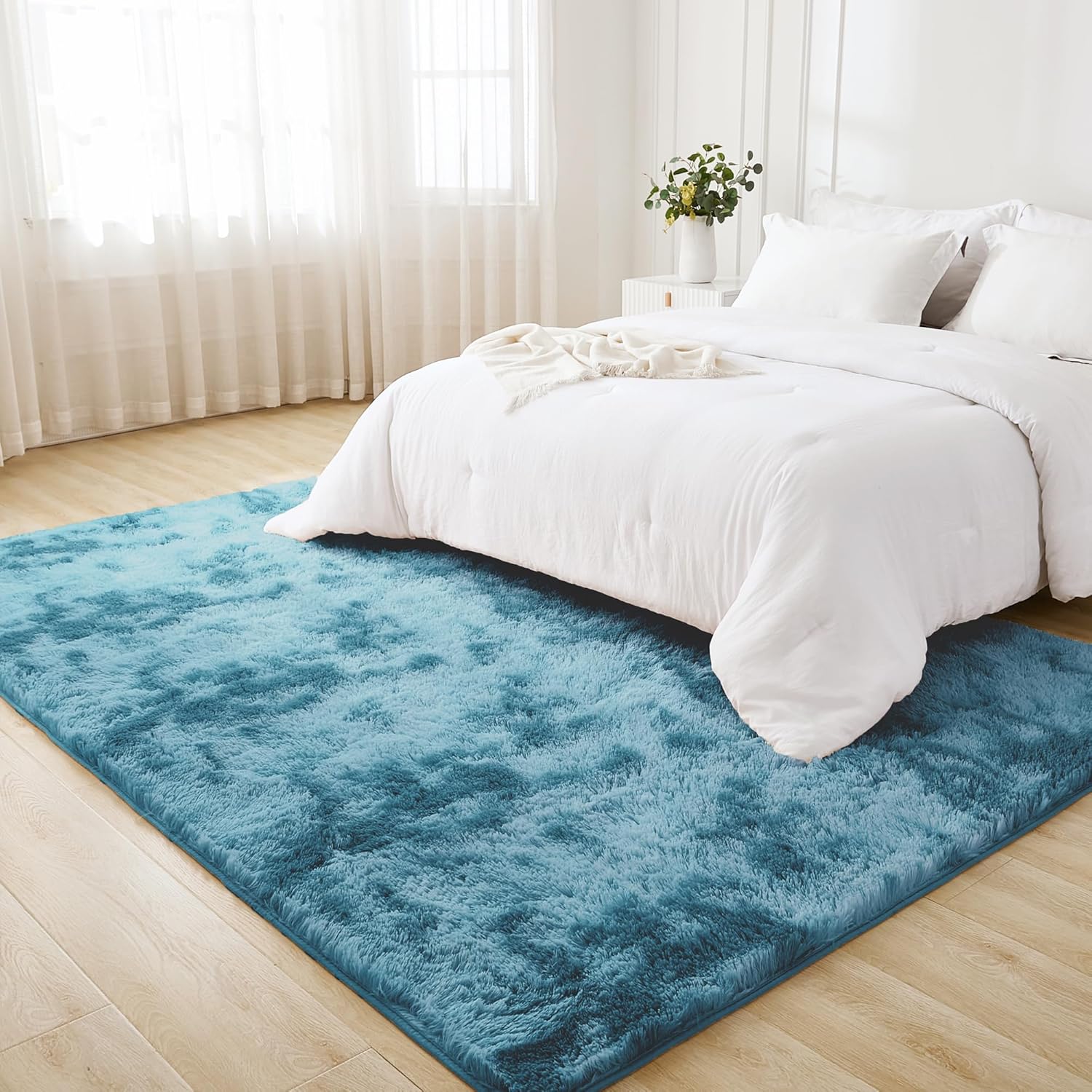 Tie-dyed high pile shag area rug by Litanika, ideal for living rooms, bedrooms, playrooms, or dorms with soft, plush texture.