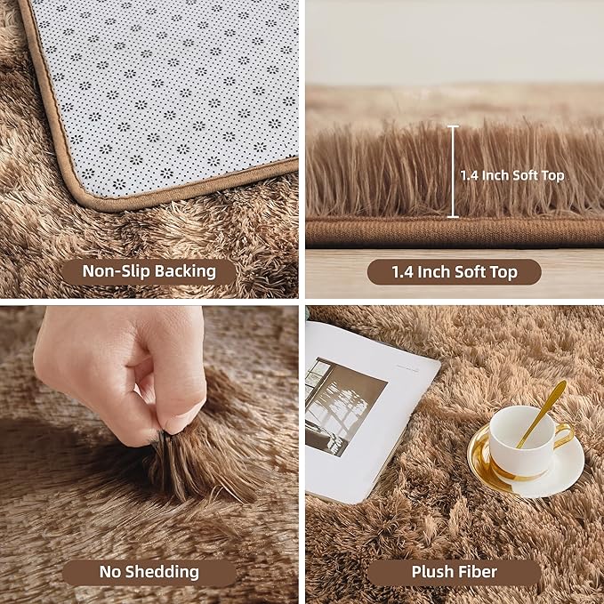 Litanika shag area rug with tie-dyed pattern, high pile, suitable for living room, bedroom, playroom, or dorm decor.