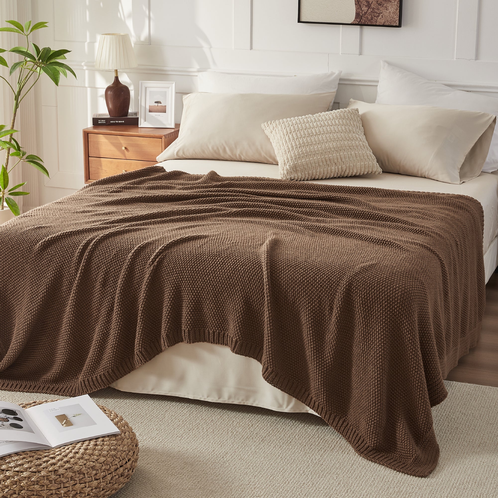 Soft cozy cable knit throw blanket from Litanika, showing its plush texture and warm, inviting design for bedding or couch decor.