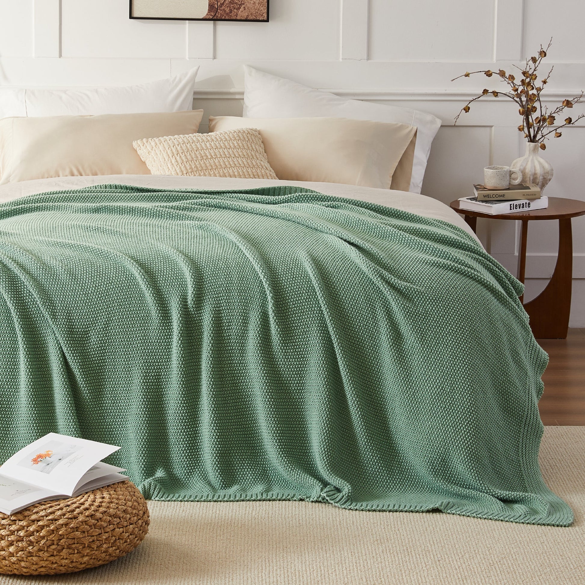 Litanika soft cozy cable knit throw blanket in neutral color, perfect for bedding and home decor.
