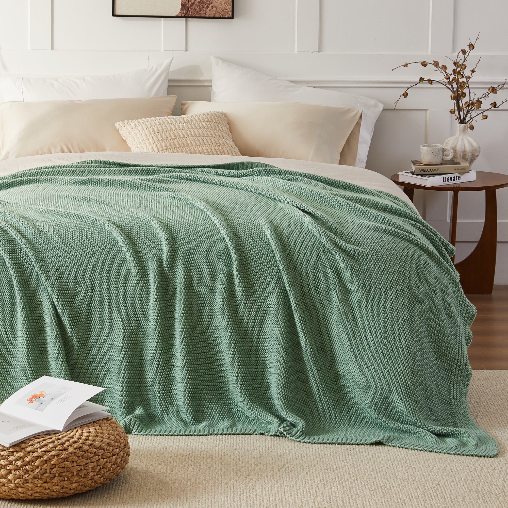 Litanika soft cozy cable knit throw blanket in neutral color, perfect for bedding and home decor.