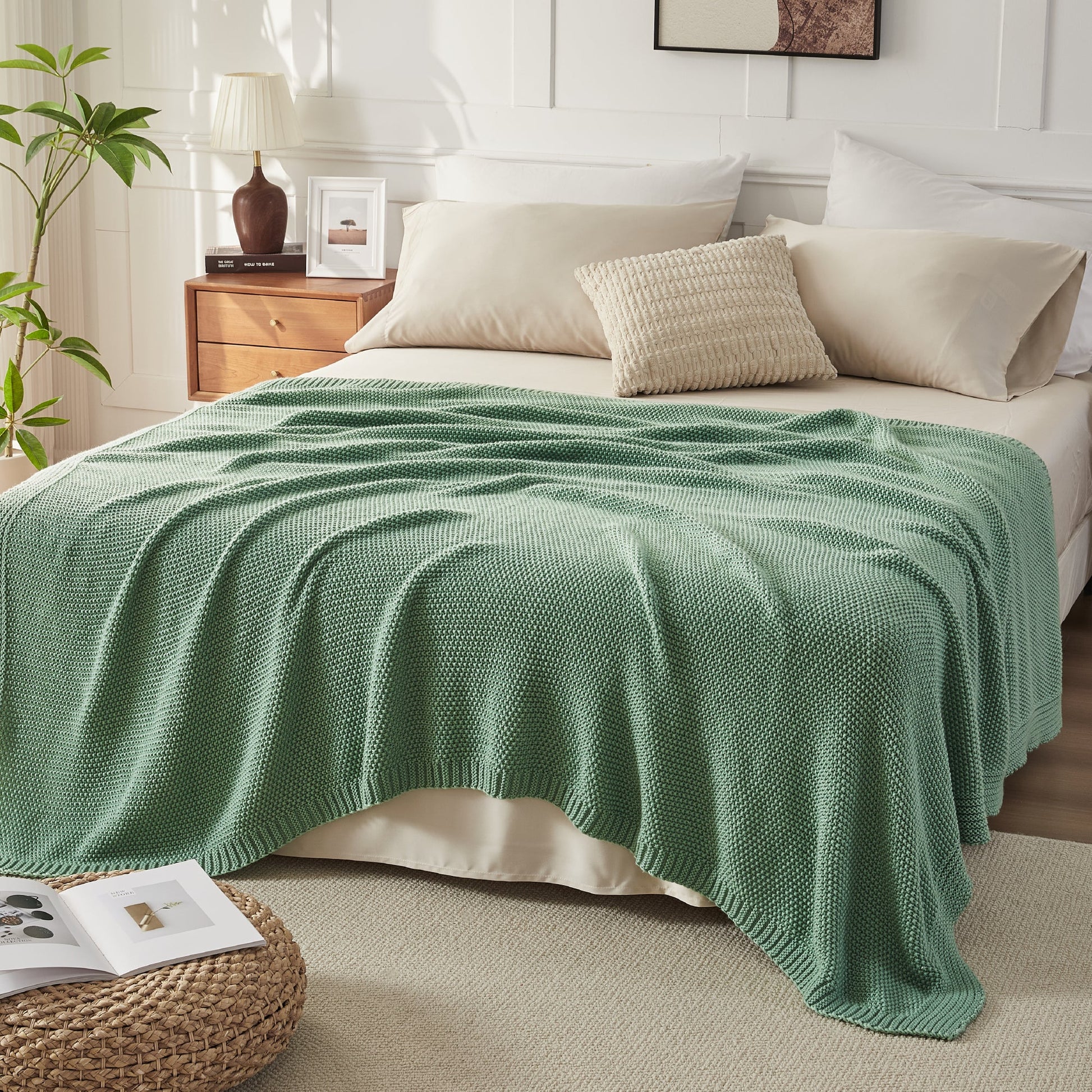 Soft cozy cable knit throw blanket by Litanika, featuring chunky knit texture and plush fabric for warm bedding comfort.