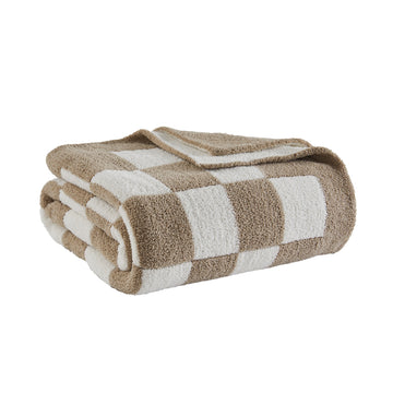 Litanika soft knit checkered throw blanket spread on a bed, showcasing cozy, lightweight bedding with a classic checkered pattern.