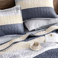 Stripe Patchwork Bedspread Soft Lightweight Microfiber Coverlet 3 Pieces Quilt Set - LITANIKA
