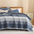 Stripe Patchwork Bedspread Soft Lightweight Microfiber Coverlet 3 Pieces Quilt Set - LITANIKA