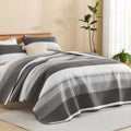 Stripe Patchwork Bedspread Soft Lightweight Microfiber Coverlet 3 Pieces Quilt Set - LITANIKA