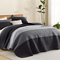 Stripe Patchwork Bedspread Soft Lightweight Microfiber Coverlet 3 Pieces Quilt Set - LITANIKA