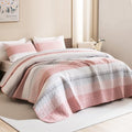 Stripe Patchwork Bedspread Soft Lightweight Microfiber Coverlet 3 Pieces Quilt Set - LITANIKA