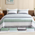 Stripe Patchwork Bedspread Soft Lightweight Microfiber Coverlet 3 Pieces Quilt Set - LITANIKA