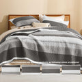 Stripe Patchwork Bedspread Soft Lightweight Microfiber Coverlet 3 Pieces Quilt Set - LITANIKA