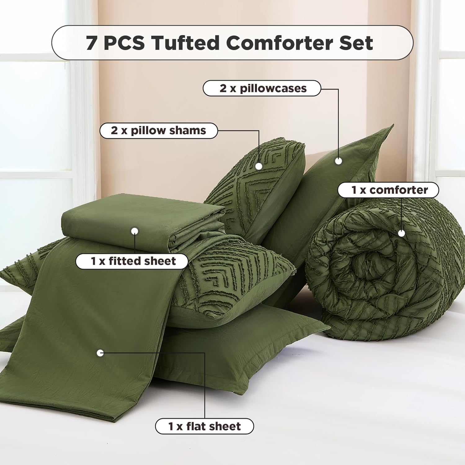 Tufted Boho Fluffy 7 Pieces Comforter Set - LITANIKA