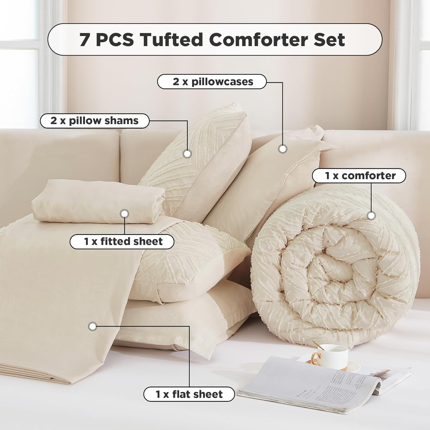 Tufted Boho Fluffy 7 Pieces Comforter Set - LITANIKA