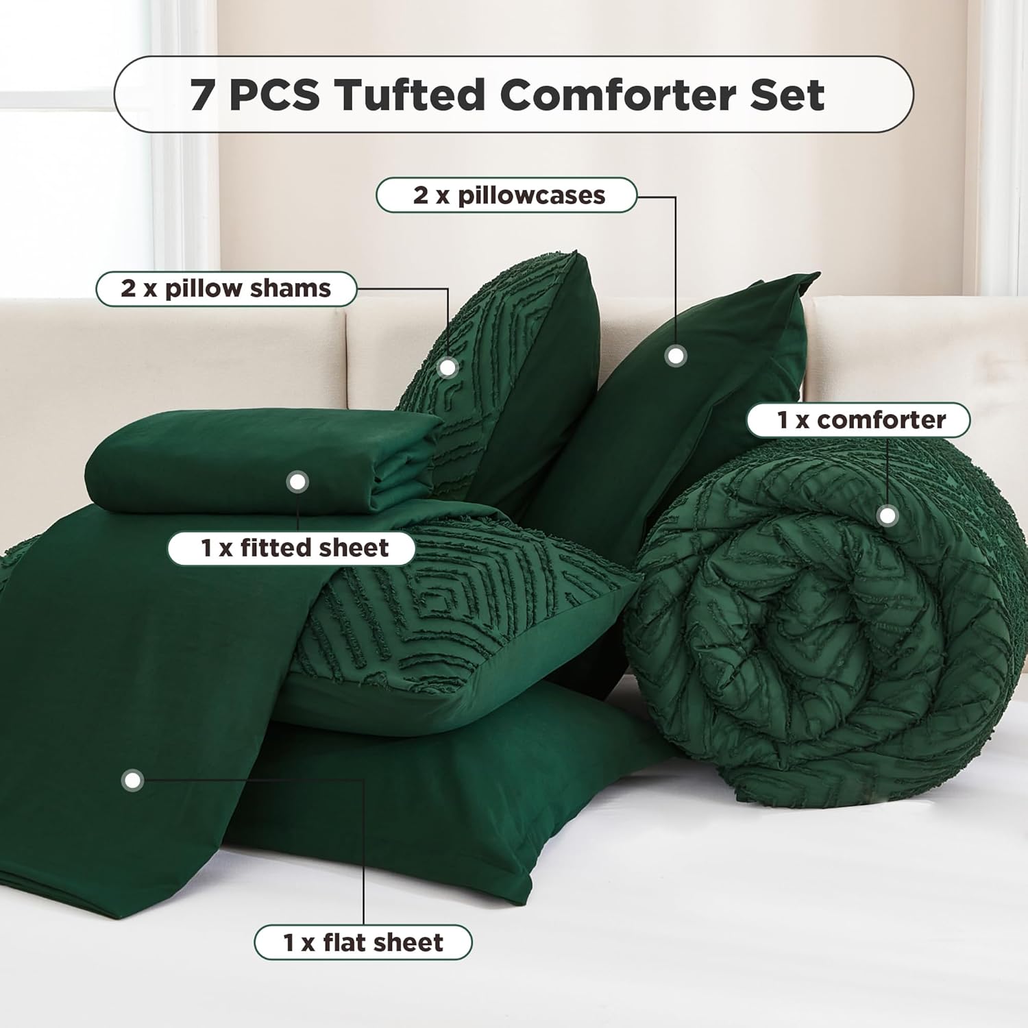 Tufted Boho Fluffy 7 Pieces Comforter Set - LITANIKA