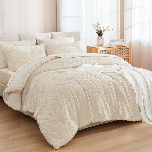 LITANIKA tufted boho fluffy 7-piece comforter set with textured bedding, decorative pillows, and cozy design for stylish bedroom decor.