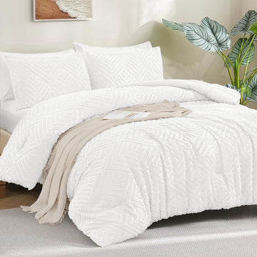 ANGENIA Comforter Sets - 7 Pieces Bed in a Bag Soft Fluffy Bedding Comforter Sets, All Season Boho Tufted Bed Set with Comforter, Sheets, Pillowcases & Shams