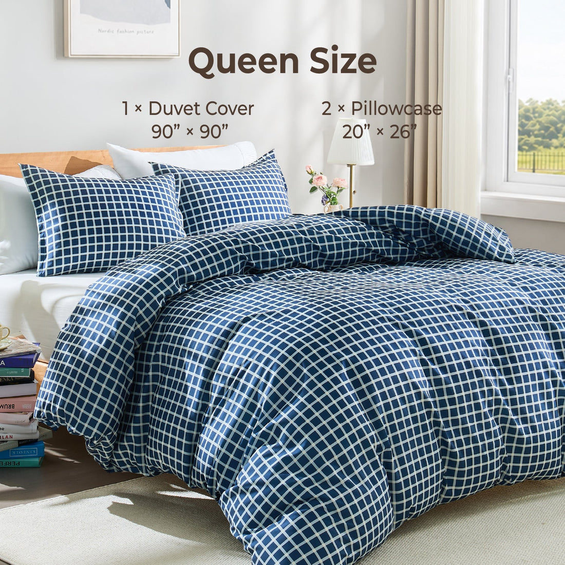 Windowpane Plaid 3-Piece Duvet Cover Set - LITANIKA