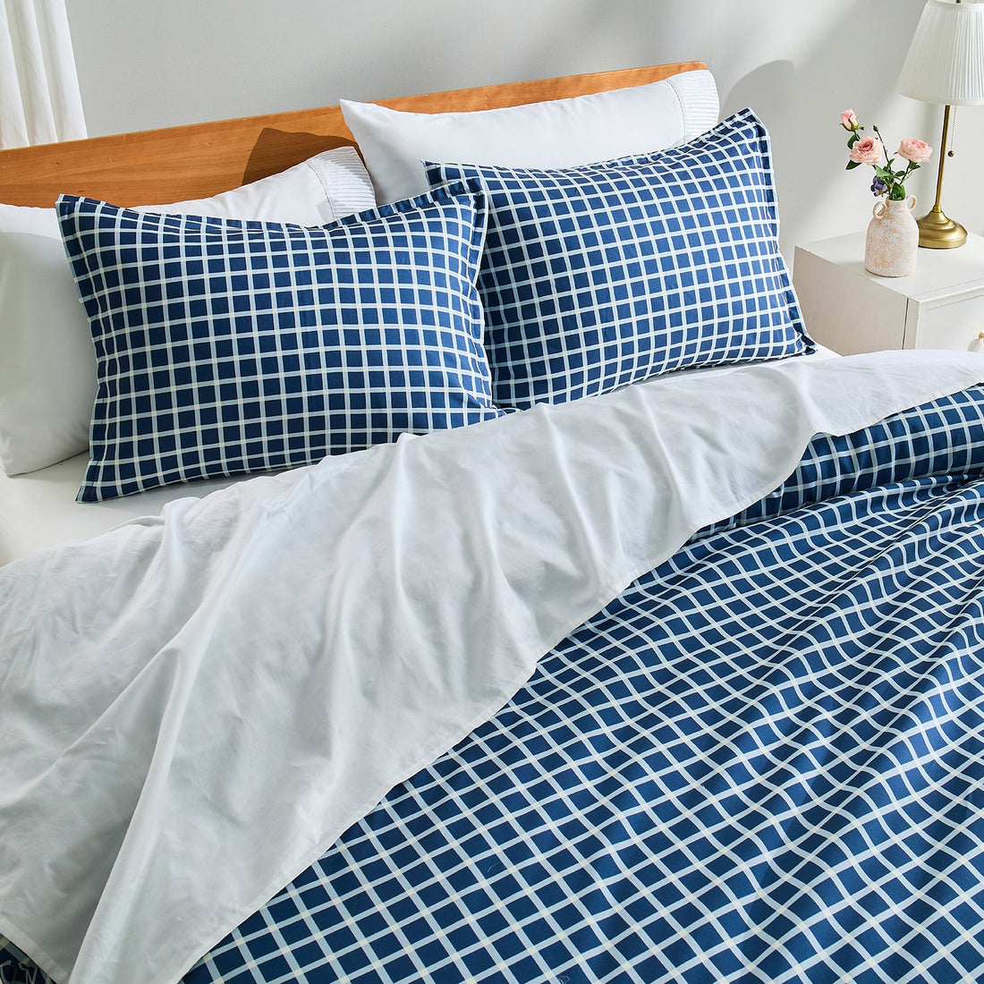 Windowpane Plaid 3-Piece Duvet Cover Set - LITANIKA