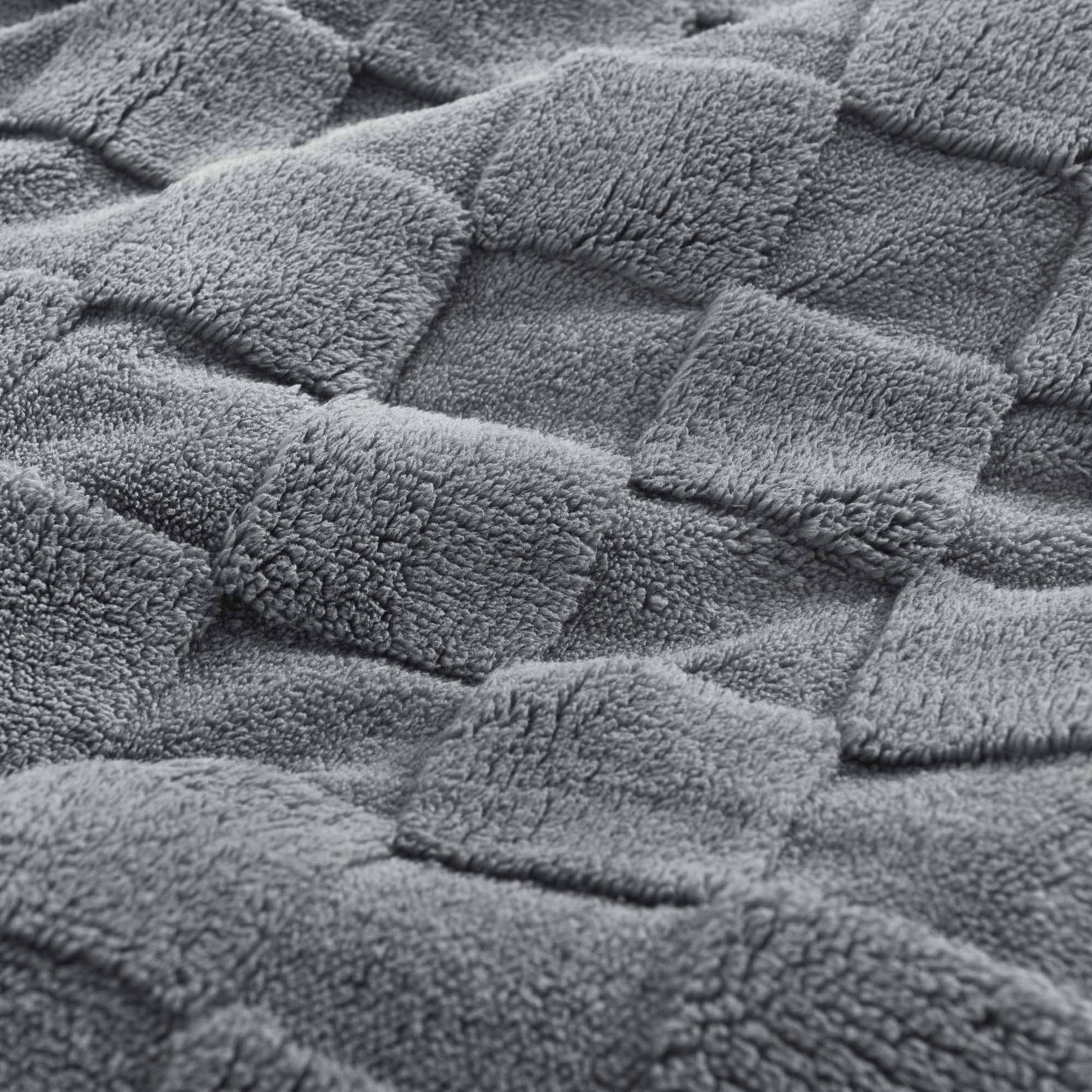 Winter Fluffy Warm Sherpa Fleece Checkered Plush Fuzzy 3 Pieces Comforter Set - LITANIKA