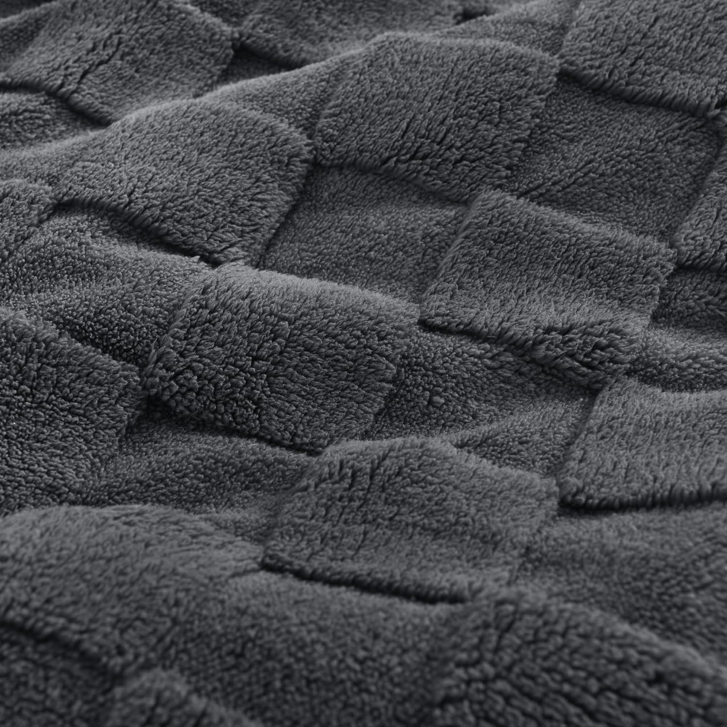 Litanika Sherpa fleece checkered fuzzy comforter set with three plush, warm bedding pieces for cozy winter nights